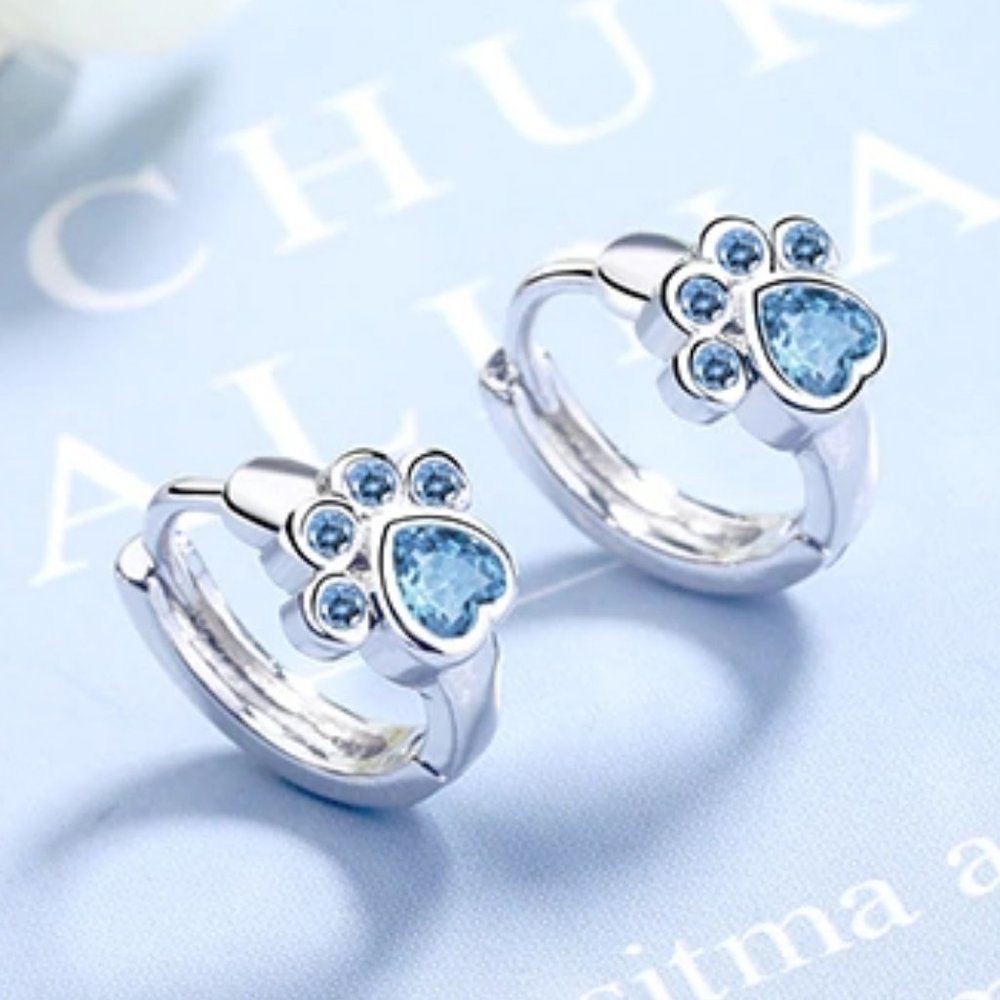 NEW 925 Sterling Silver Diamond Paw Hoop Earrings